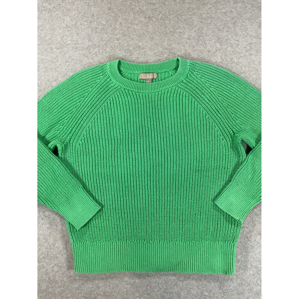 J.Crew Womens Green Shaker Stitch Cotton Raglan Pullover Sweater Small 2672